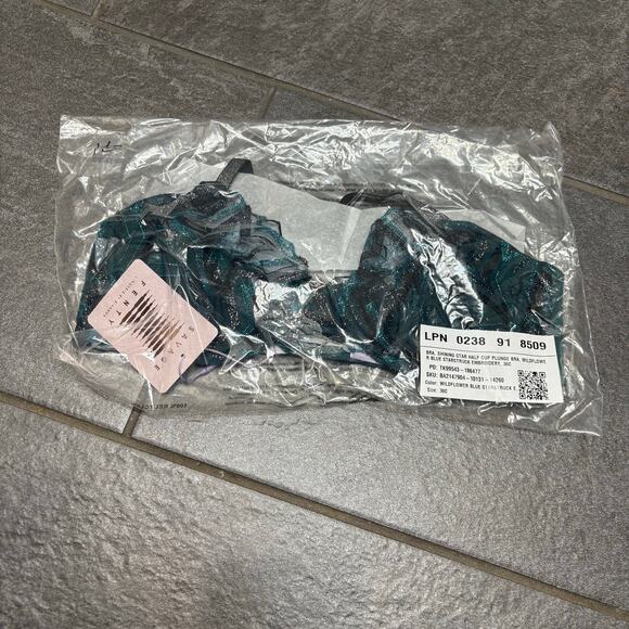 Savage X Fenty Shining Star Embroidered Half Cup Plunge Bra Wildflower Blue 36C - Picture 2 of 10